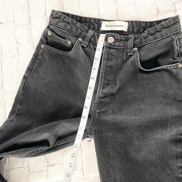 Reformation Denim Skinny French High Rise Button Fly Charcoal Black in Thames 26 - Picture 8 of 11